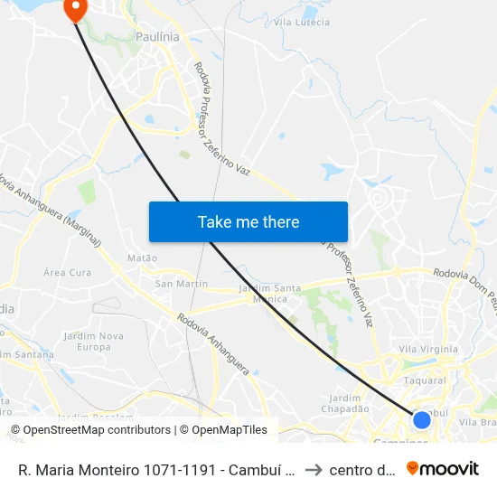 R. Maria Monteiro 1071-1191 - Cambuí Campinas - SP 13025-151 Brasil to centro de paulinia map