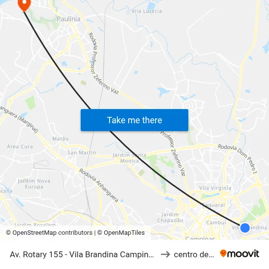 Av. Rotary 155 - Vila Brandina Campinas - SP 13092-509 Brasil to centro de paulinia map