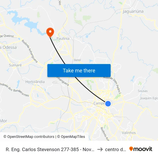R. Eng. Carlos Stevenson 277-385 - Nova Campinas Campinas - SP Brasil to centro de paulinia map