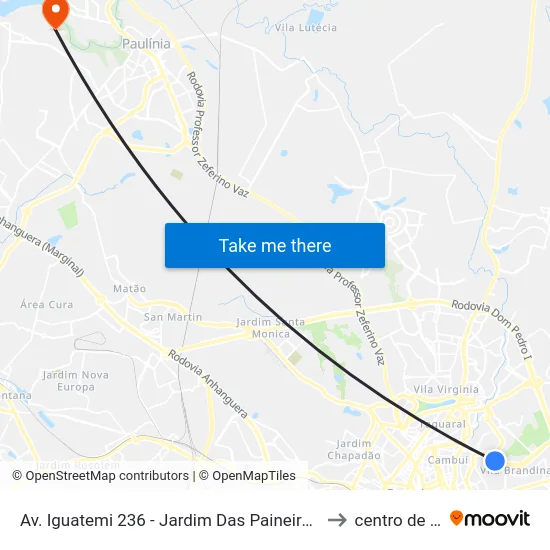 Av. Iguatemi 236 - Jardim Das Paineiras Campinas - SP Brasil to centro de paulinia map