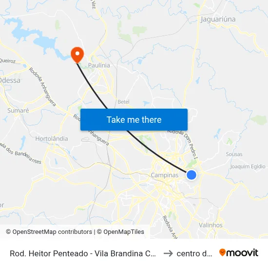Rod. Heitor Penteado - Vila Brandina Campinas - SP 13092-543 Brasil to centro de paulinia map