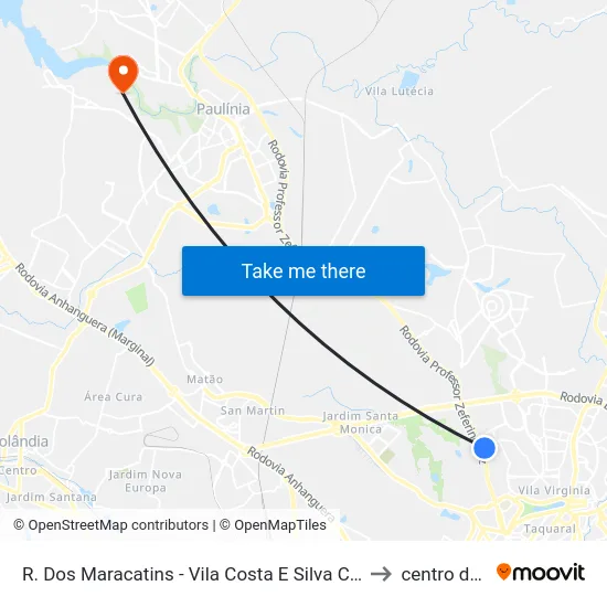 R. Dos Maracatins - Vila Costa E Silva Campinas - SP 13081-480 Brasil to centro de paulinia map
