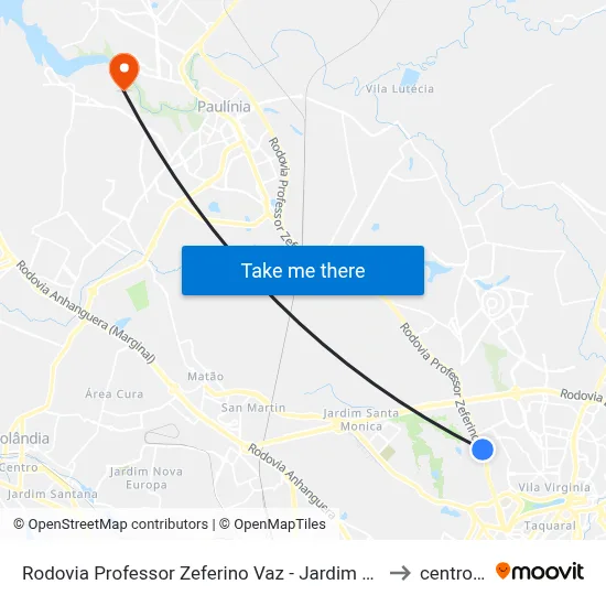 Rodovia Professor Zeferino Vaz - Jardim Santa Genebra II (Barao Geraldo) Campinas - SP Brasil to centro de paulinia map