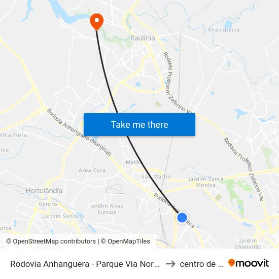 Rodovia Anhanguera - Parque Via Norte Campinas - SP Brasil to centro de paulinia map