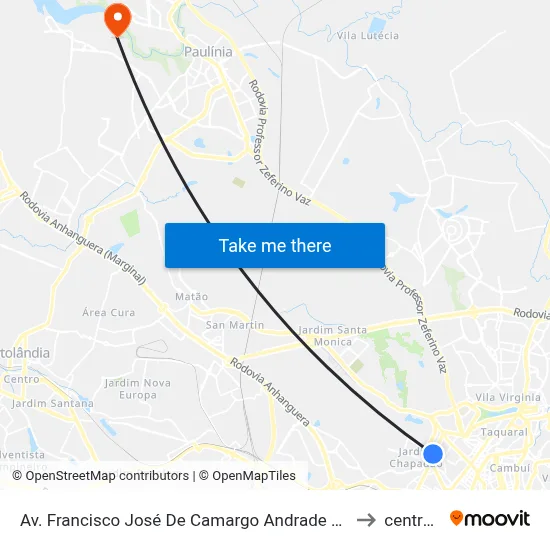 Av. Francisco José De Camargo Andrade 172-262 - Jardim Chapadao Campinas - SP 13070-051 Brasil to centro de paulinia map