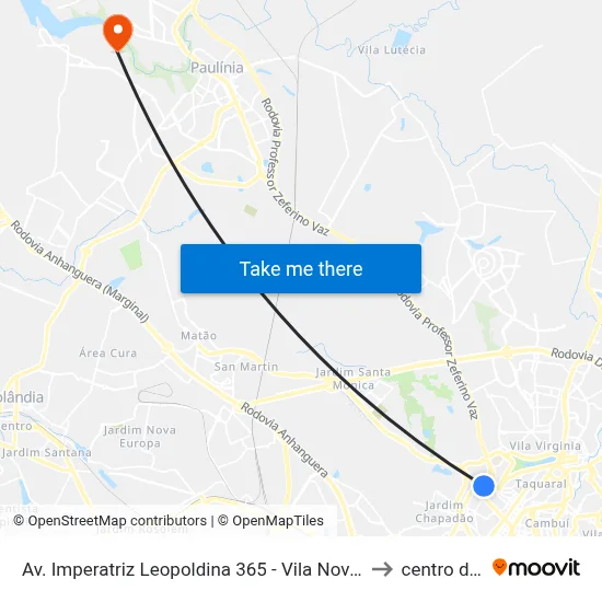 Av. Imperatriz Leopoldina 365 - Vila Nova Campinas - SP 13073-035 Brasil to centro de paulinia map