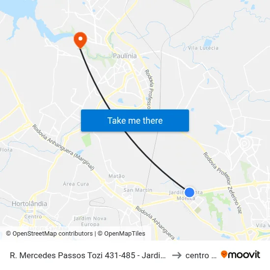 R. Mercedes Passos Tozi 431-485 - Jardim Santa Monica Campinas - SP 13082-075 Brasil to centro de paulinia map