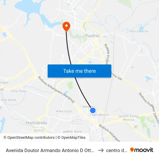 Avenida Doutor Armando Antonio D Ottaviano Campinas - São Paulo Brasil to centro de paulinia map