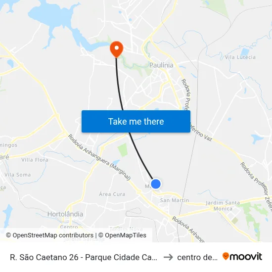 R. São Caetano 26 - Parque Cidade Campinas Sumaré - SP Brasil to centro de paulinia map