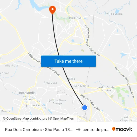 Rua Dois Campinas - São Paulo 13067 Brasil to centro de paulinia map