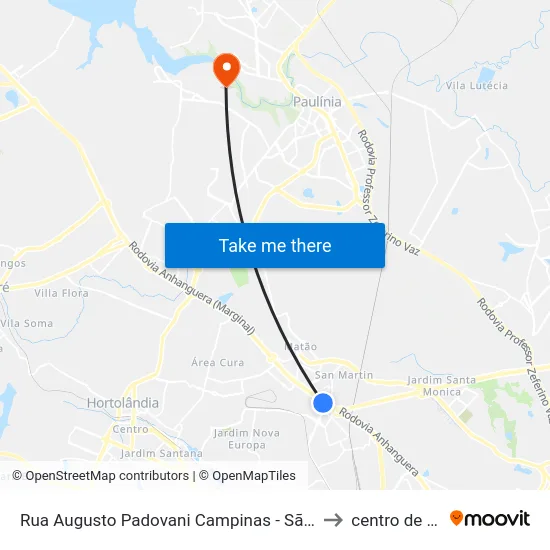 Rua Augusto Padovani Campinas - São Paulo 13068 Brasil to centro de paulinia map