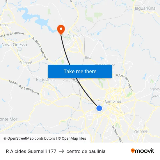 R Alcides Guernelli 177 to centro de paulinia map