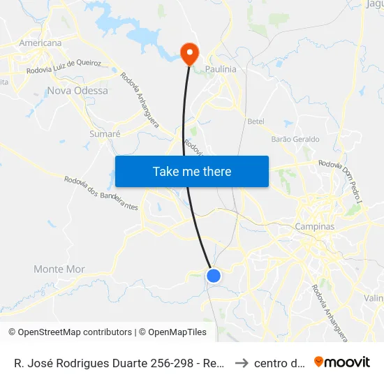 R. José Rodrigues Duarte 256-298 - Res. Cosmos Campinas - SP Brasil to centro de paulinia map