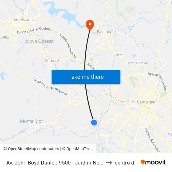 Av. John Boyd Dunlop 9500 - Jardim Nova Esperanca Campinas - SP Brasil to centro de paulinia map