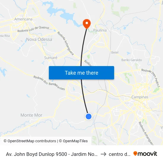 Av. John Boyd Dunlop 9500 - Jardim Nova Esperanca Campinas - SP Brasil to centro de paulinia map