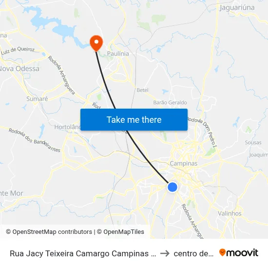Rua Jacy Teixeira Camargo Campinas - São Paulo 13050 Brasil to centro de paulinia map