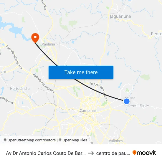 Av Dr Antonio Carlos Couto De Barros 456 to centro de paulinia map