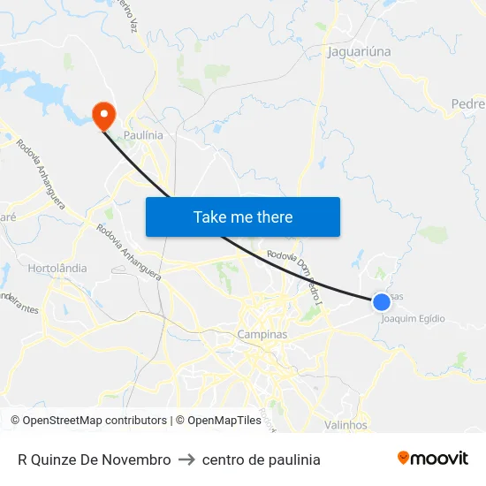 R Quinze De Novembro to centro de paulinia map