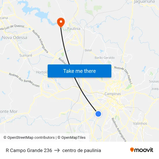 R Campo Grande 236 to centro de paulinia map
