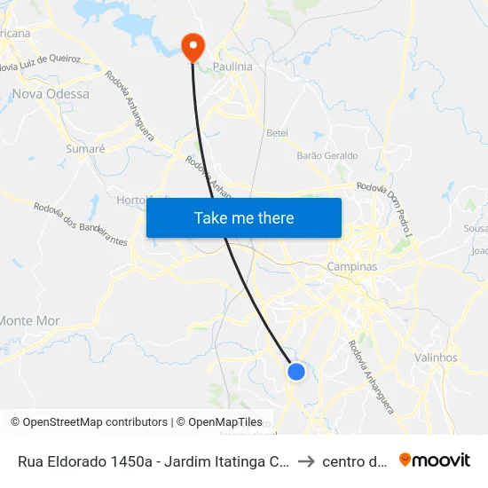 Rua Eldorado 1450a - Jardim Itatinga Campinas - SP 13052-450 Brasil to centro de paulinia map