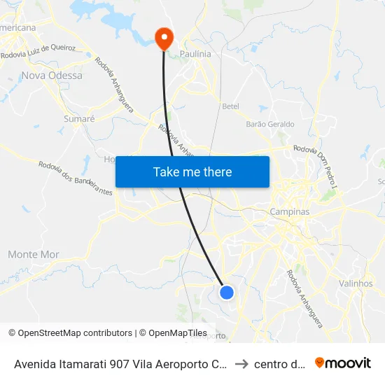 Avenida Itamarati 907 Vila Aeroporto Campinas - SP 13054-150 Brasil to centro de paulinia map