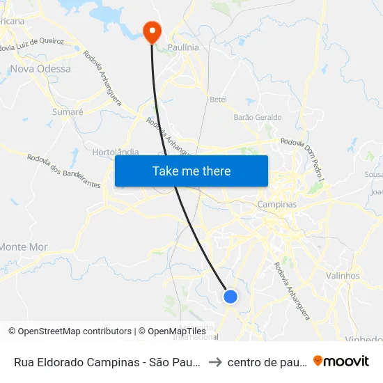 Rua Eldorado Campinas - São Paulo Brasil to centro de paulinia map