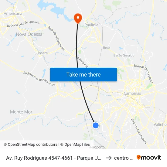 Av. Ruy Rodrigues 4547-4661 - Parque Universitario De Viracopos Campinas - SP Brasil to centro de paulinia map