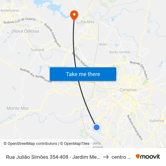 Rua Julião Simões 354-408 - Jardim Melina I Campinas - SP 13056-141 Brasil to centro de paulinia map