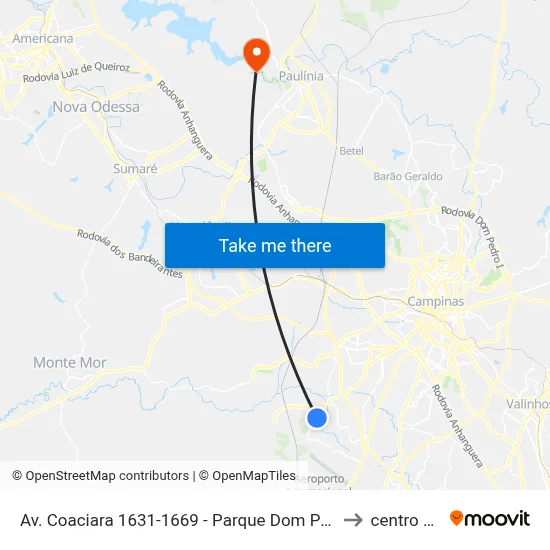 Av. Coaciara 1631-1669 - Parque Dom Pedro II Campinas - SP 13056-430 Brasil to centro de paulinia map