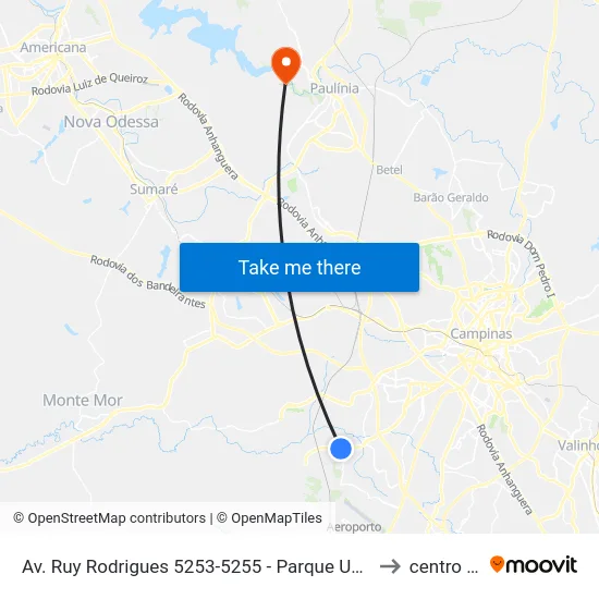 Av. Ruy Rodrigues 5253-5255 - Parque Universitario De Viracopos Campinas - SP Brasil to centro de paulinia map