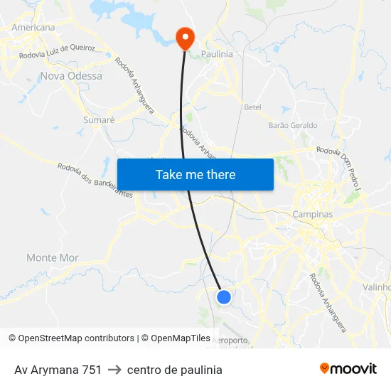 Av Arymana 751 to centro de paulinia map