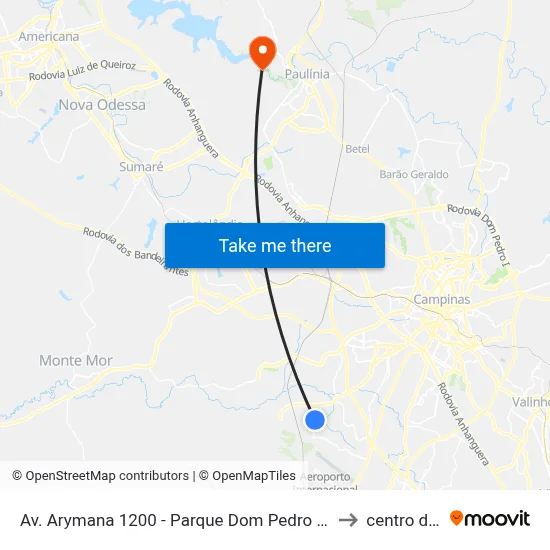 Av. Arymana 1200 - Parque Dom Pedro II Campinas - SP 13056-440 Brasil to centro de paulinia map