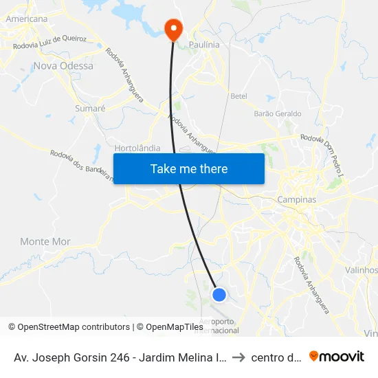 Av. Joseph Gorsin 246 - Jardim Melina I Campinas - SP 13056-130 Brasil to centro de paulinia map