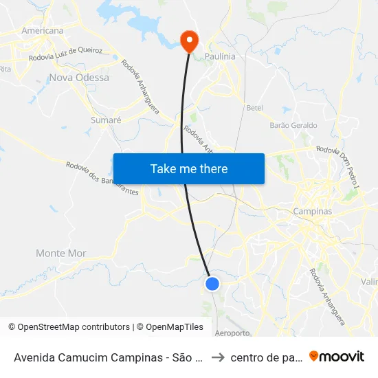 Avenida Camucim Campinas - São Paulo Brasil to centro de paulinia map