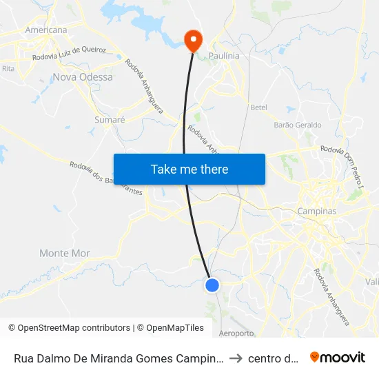 Rua Dalmo De Miranda Gomes Campinas - São Paulo 13057 Brasil to centro de paulinia map