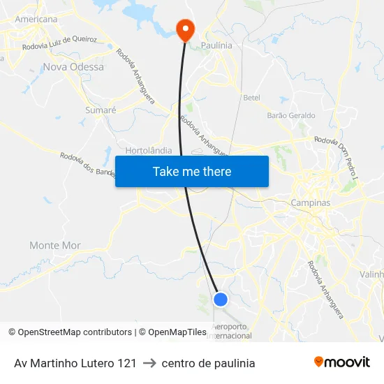 Av Martinho Lutero 121 to centro de paulinia map