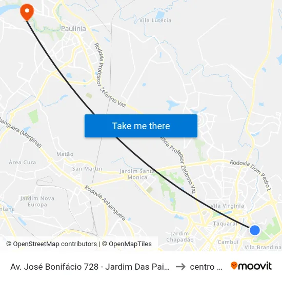Av. José Bonifácio 728 - Jardim Das Paineiras Campinas - SP 13092-305 Brasil to centro de paulinia map