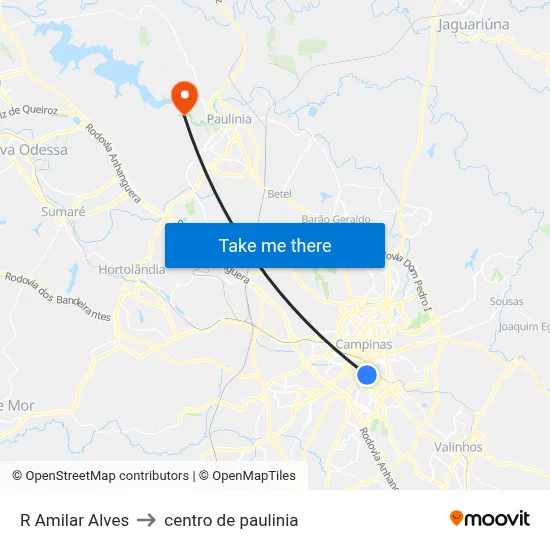 R Amilar Alves to centro de paulinia map