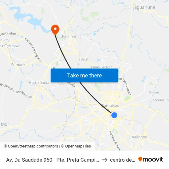 Av. Da Saudade 960 - Pte. Preta Campinas - SP 13041-670 Brasil to centro de paulinia map