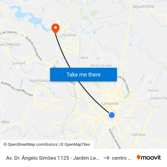 Av. Dr. Ângelo Simões 1125 - Jardim Leonor Campinas - SP 13041-150 Brasil to centro de paulinia map
