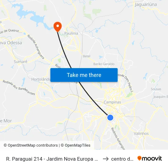 R. Paraguai 214 - Jardim Nova Europa Campinas - SP 13040-106 Brasil to centro de paulinia map