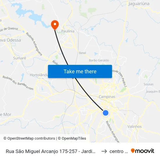 Rua São Miguel Arcanjo 175-257 - Jardim Nova Europa Campinas - SP 13040-061 Brasil to centro de paulinia map