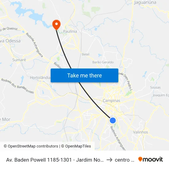 Av. Baden Powell 1185-1301 - Jardim Nova Europa Campinas - SP 13040-093 Brasil to centro de paulinia map