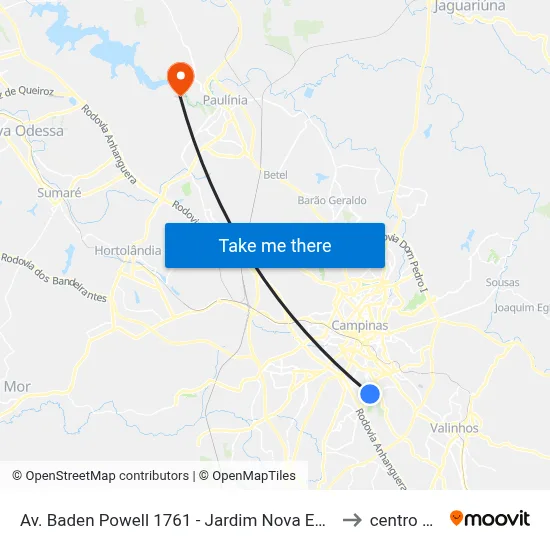 Av. Baden Powell 1761 - Jardim Nova Europa Campinas - SP 13040-093 Brasil to centro de paulinia map