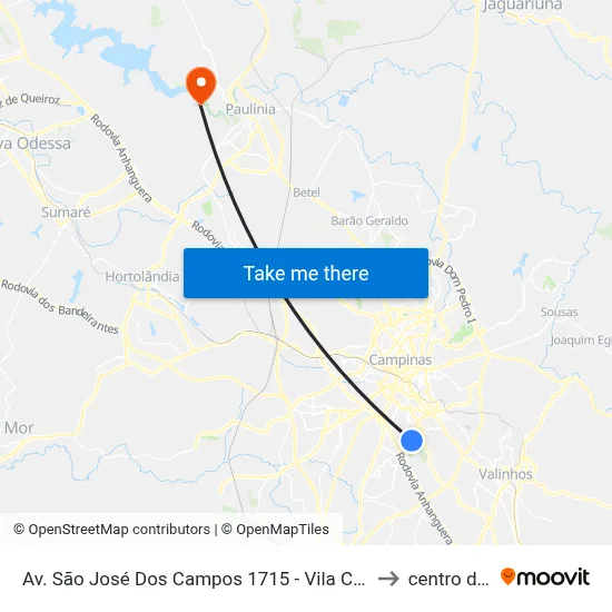 Av. São José Dos Campos 1715 - Vila Campos Sales Campinas - SP Brasil to centro de paulinia map