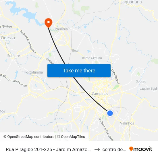 Rua Piragibe 201-225 - Jardim Amazonas Campinas - SP Brasil to centro de paulinia map