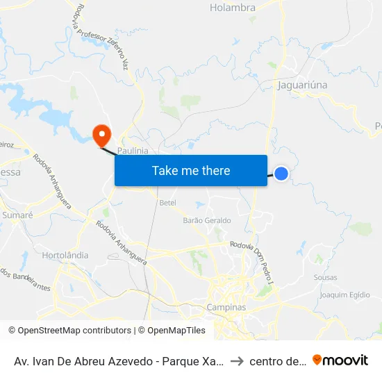 Av. Ivan De Abreu Azevedo - Parque Xangrilá Campinas - SP Brasil to centro de paulinia map