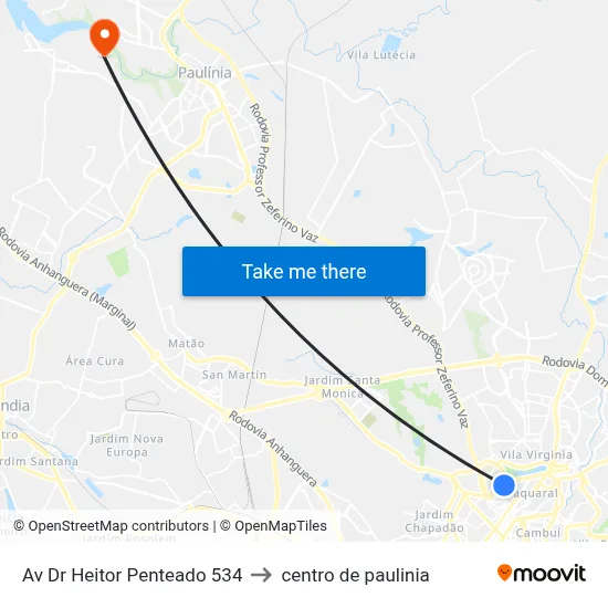 Av Dr Heitor Penteado 534 to centro de paulinia map