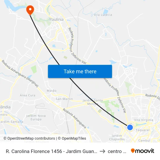 R. Carolina Florence 1456 - Jardim Guanabara Campinas - SP 13073-225 Brasil to centro de paulinia map