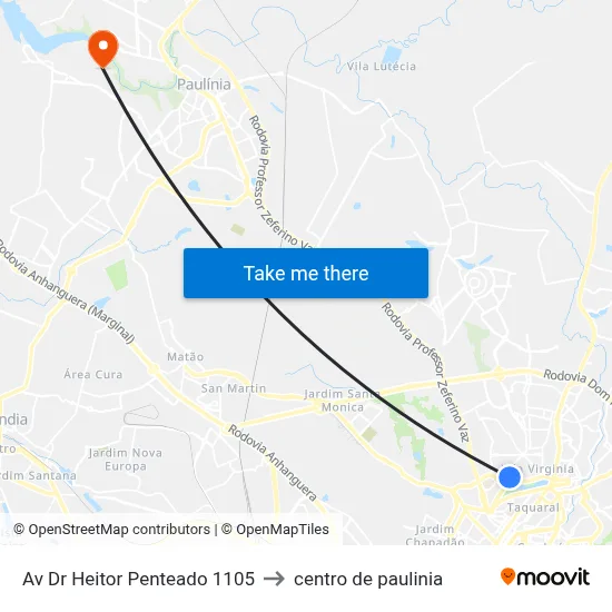 Av Dr Heitor Penteado 1105 to centro de paulinia map